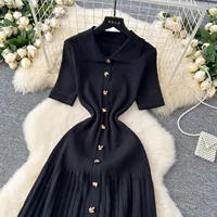 YuooMuoo Chic Fashion Elegant Patchwork Knitted Maxi Dress 2025 Summer Lady Turn-down Collar Shirt Sweater Dress Party Vestidos - Image 4