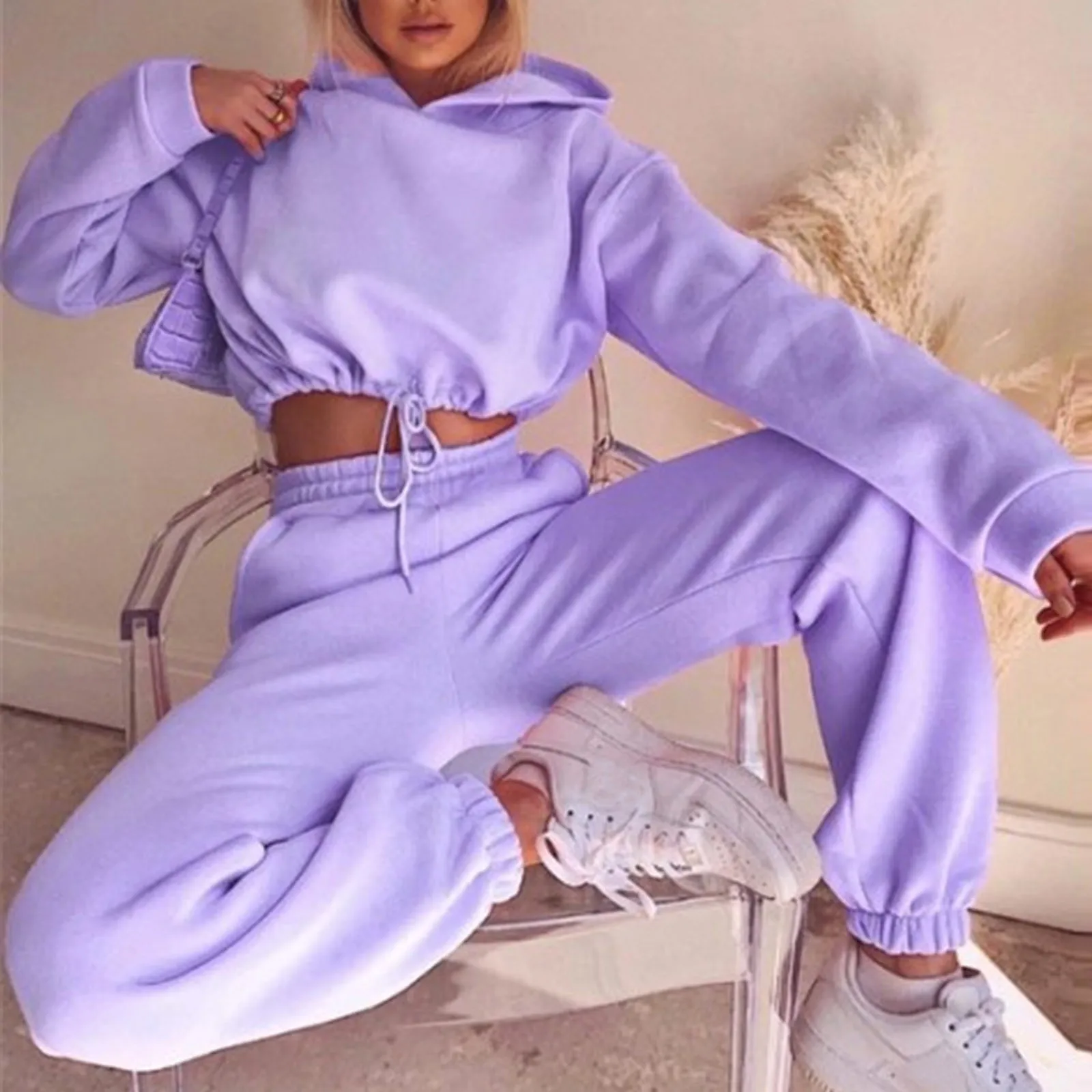 

Winter Two Piece Sets Women Tracksuit Oversized Suit 2022 Autumn Trouser Suits Female Sweatshirt Solid Sports Hoodie Sportswear