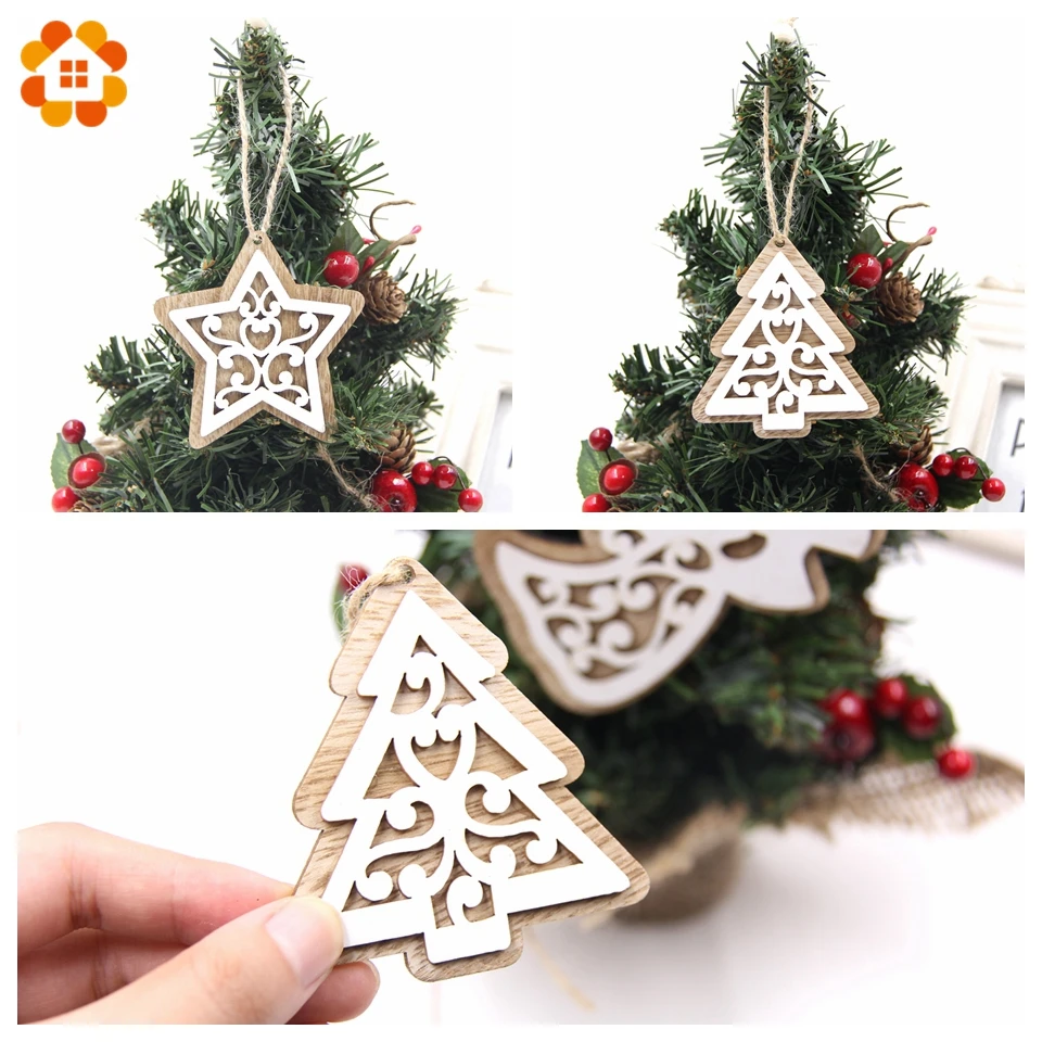 Christmas decorations 6PCS/Lot Multi European White Wooden Pendants Ornaments Hanging Gifts Wedding&Christmas Party Decorations Tree Ornaments