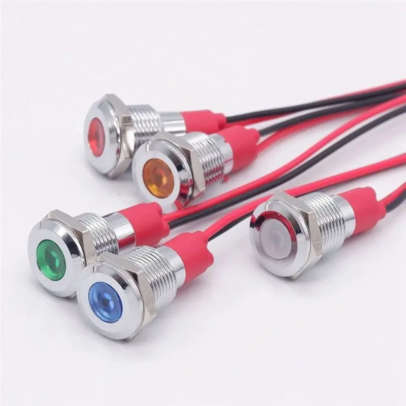 ABUH-20Pcs 6Mm 금속 LED 경고 표시등 신호 램프 파일럿 온보드 디스플레이 조명(와이어 3V 포함)