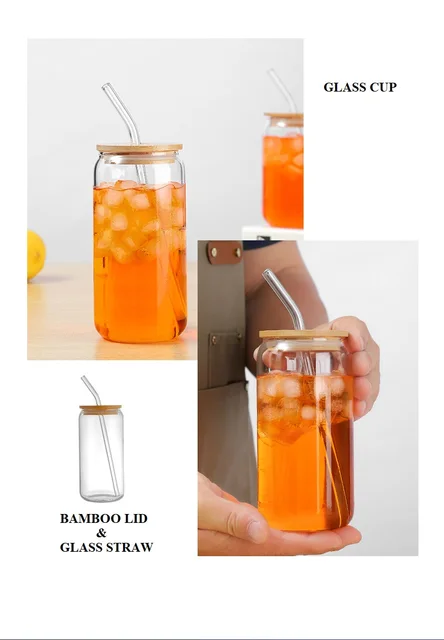 Drinking Glasses with Dome Lids and Glass Straw Can Shaped Glass Cups Beer  Glasses Iced Coffee Tumbler Cup DIY Drinkware - AliExpress