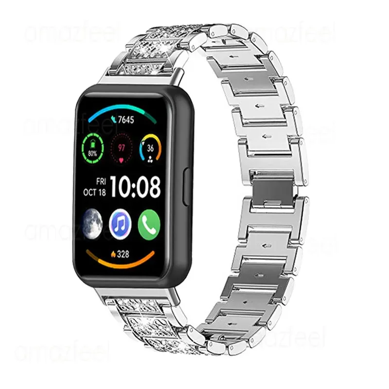 Huawei Watch Fit 2 용 시계 스트랩 스마트 팔찌 액세서리 Huawei Watch Fit2 용 다이아몬드 팔찌 금속 손목 밴드 Correa