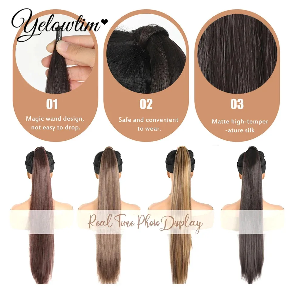 Clip In Ponytail Hair Extension Synthetic Ponytail Clip In Ponytail Extensions 32inch Synthetic PonyTail Long Layered Flexible Wrap Around Fake Tail Hair Extensions Natural Curly/Straight Hairpiece for Women