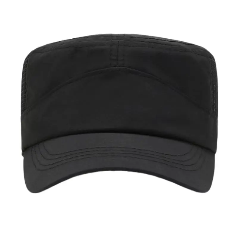 Men Summer Mesh Flat Top Cap Breathable Military Hat Adjustable Quick Dry Comfortable Outdoor Sun Cap