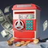 TEMI Toy Saving Bank. Electronic, Password-Protected. Auto-Scroll For Paper Money. Ldeal Gift For Kids 3+ (Red). 1