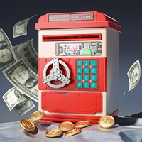 TEMI Toy Saving Bank. Electronic, Password-Protected. Auto-Scroll For Paper Money. Ldeal Gift For Kids 3+ (Red). 1
