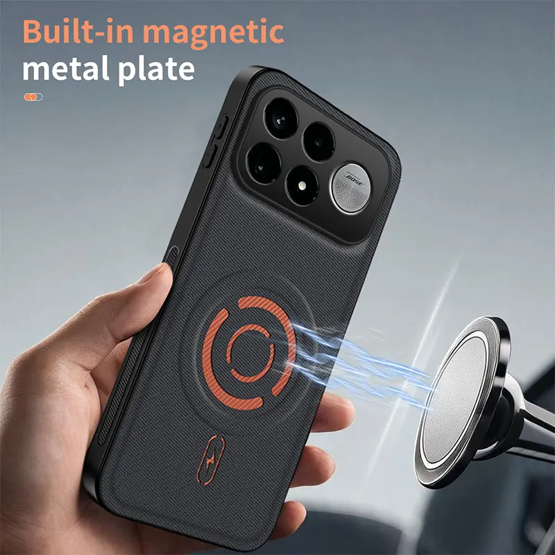 Business ShockProof Fabric Texture Magnetic Case with Magsafe Charging Cover