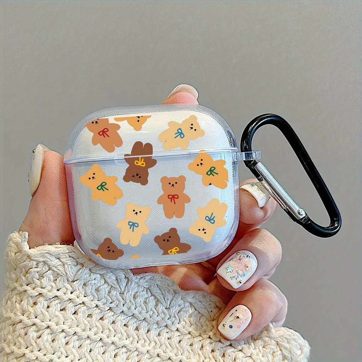 Clear TPU Bluetooth Case For AirPods With Cartoon Bear Pattern