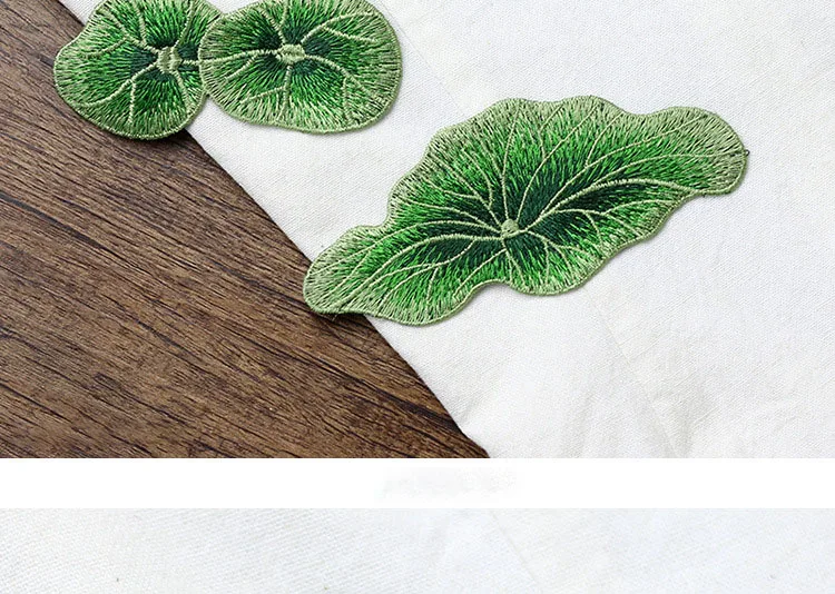 Grüne Lotusblatt-Stickerei mit kleberfreiem Aufnäher für Kleidung, Taschendekoration, Zubehör für kleine Löcher, Großhandel – Detail 3