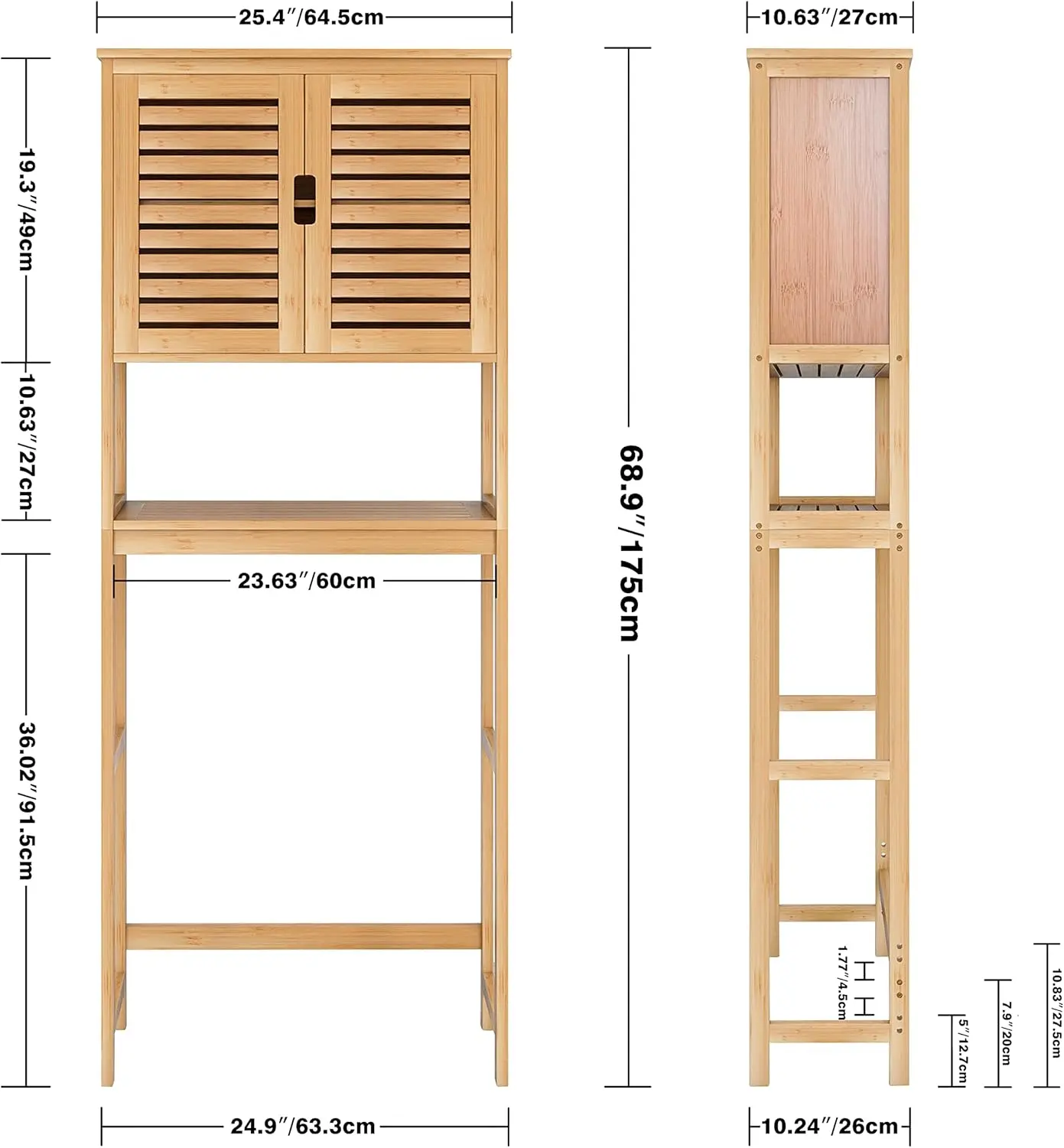 SMIBUY Bathroom Over The Toilet Storage Cabinet, 2 Door Bamboo Cabinet Organizer, Space Saver Toilet Rack with Adjustable Inside