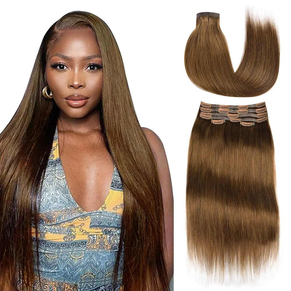 Straight Seamless Clip In Real Human Hair Hair Extensions 6Pcs 120g Seamless Invisible Brazilian Clip In For Woman
