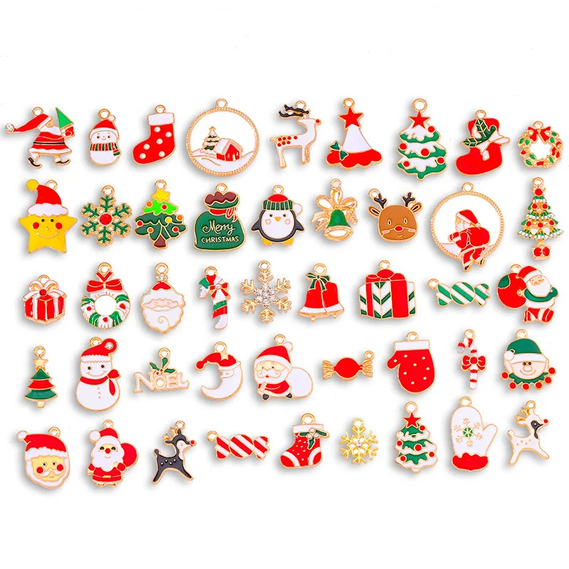 10 Stück bunte Weihnachtsmann-Weihnachtsbaum-Schneeflocke, Mini-Geschenk, Emaille-Anhänger, Charm für Schmuckherstellung, DIY-Armband, Ohrring, Ornament
