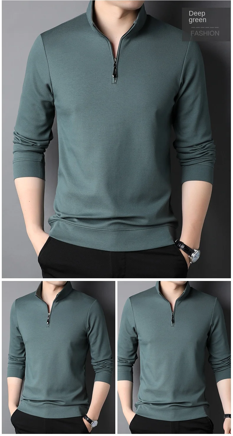 Polo da uomo con cerniera di lusso di marca di moda di alta qualità di nuova moda da uomo casual tinta unita coreano tinta unita a maniche lunghe abbigliamento da uomo 2023_voghion.com