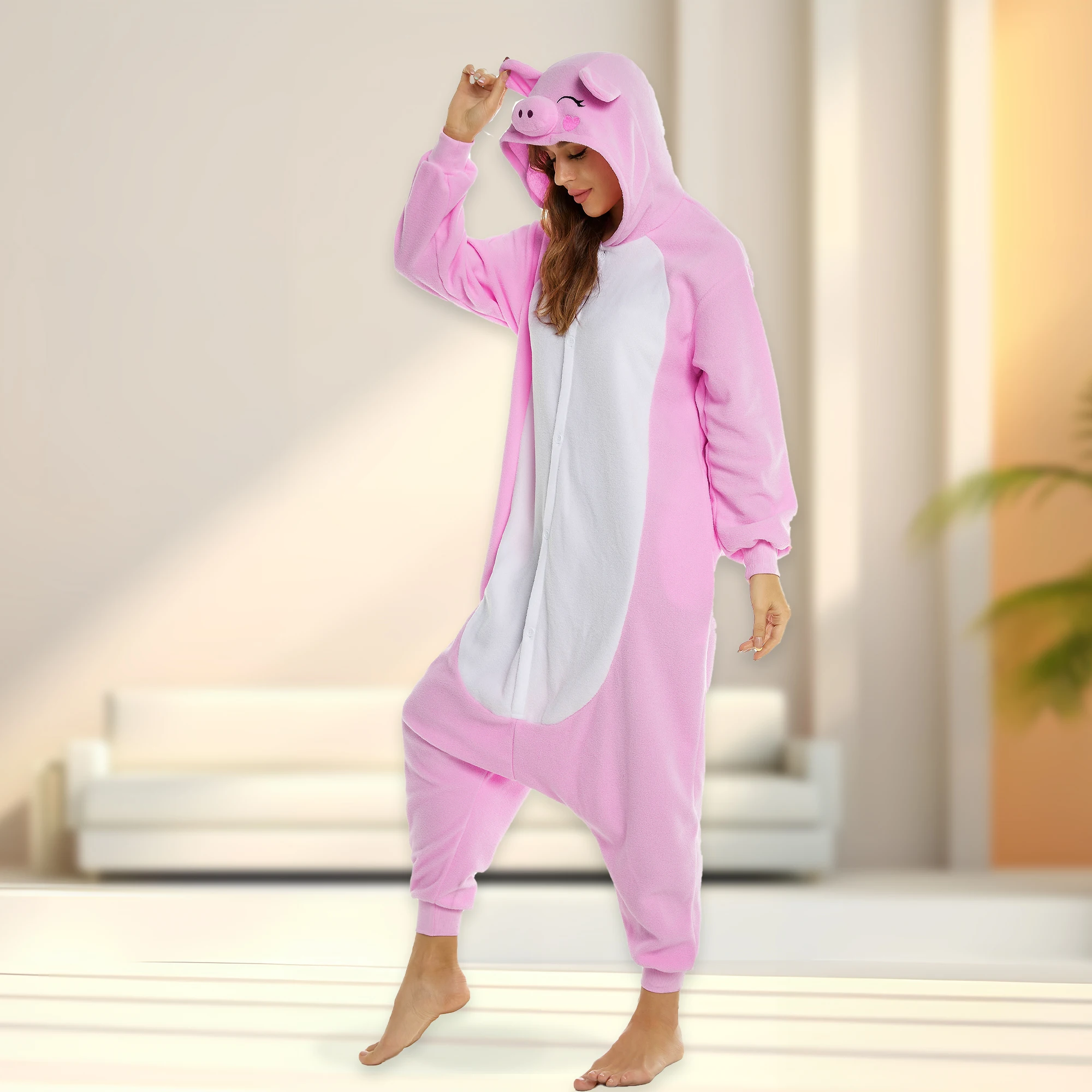 

CANASOUR Pink Pig Costumes One-Piece Pajamas Adults Women Onesie pyjamas Halloween Christmas Cosplay Wintern Soft Sleepwears