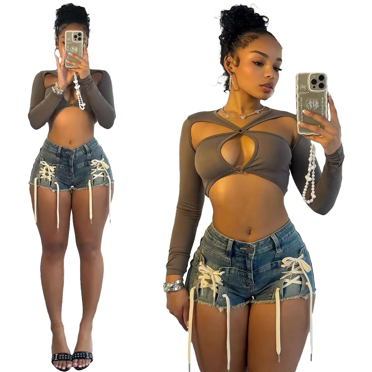 Denim Jean Cargo Pants Shorts Women Korean Fashion Y2K Streetwear 2024 Summer Spring Clothes Trousers Bandage Jean Sexy Pant