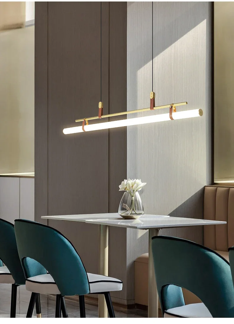 Description Picture 6 of itemEden Chandeliers Modern Long Tube Pendant Lamp for Kitchen Table Dining Room Office Cafe Black Gold Leather Pendant Lights