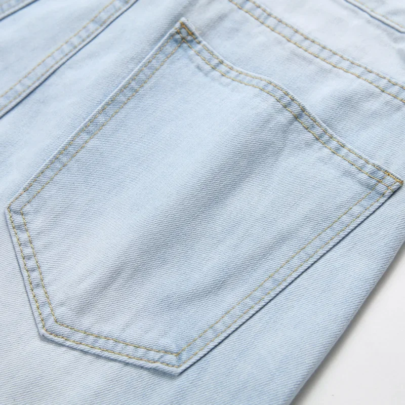 Men's Knee-length Ripped Fashion Jeans Light Blue New Trendy Casual Slim Straight Comfortable Denim Trousers Streetwear Male 4