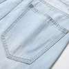 Men's Knee-length Ripped Fashion Jeans Light Blue New Trendy Casual Slim Straight Comfortable Denim Trousers Streetwear Male 4