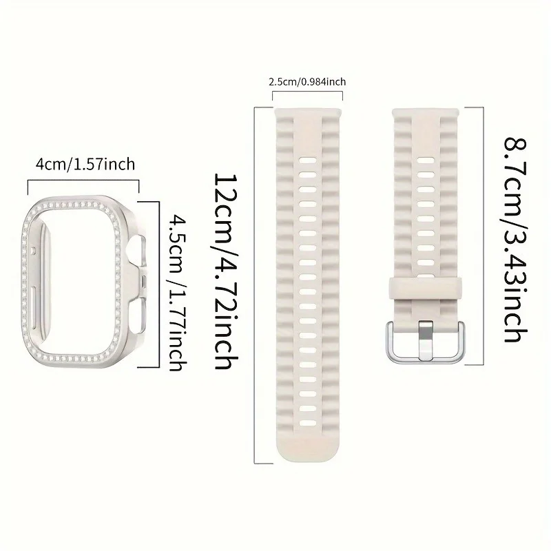 Rhinestone-Studded Soft Watch Band with Protective PC Case - Elegant Strap and Cover Set