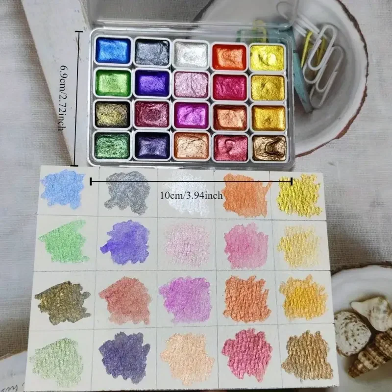 20-color metallic watercolor set portable floral print halo-dye box pearl gloss solid color watercolor handmade solid watercolor painting set