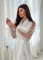 Bridal Gown with Pearl Tulle Robe Luxury High Grade Bathrobe Sexy Nightwear Women's Robe Silk Satin Pajamas Bride - Image 6