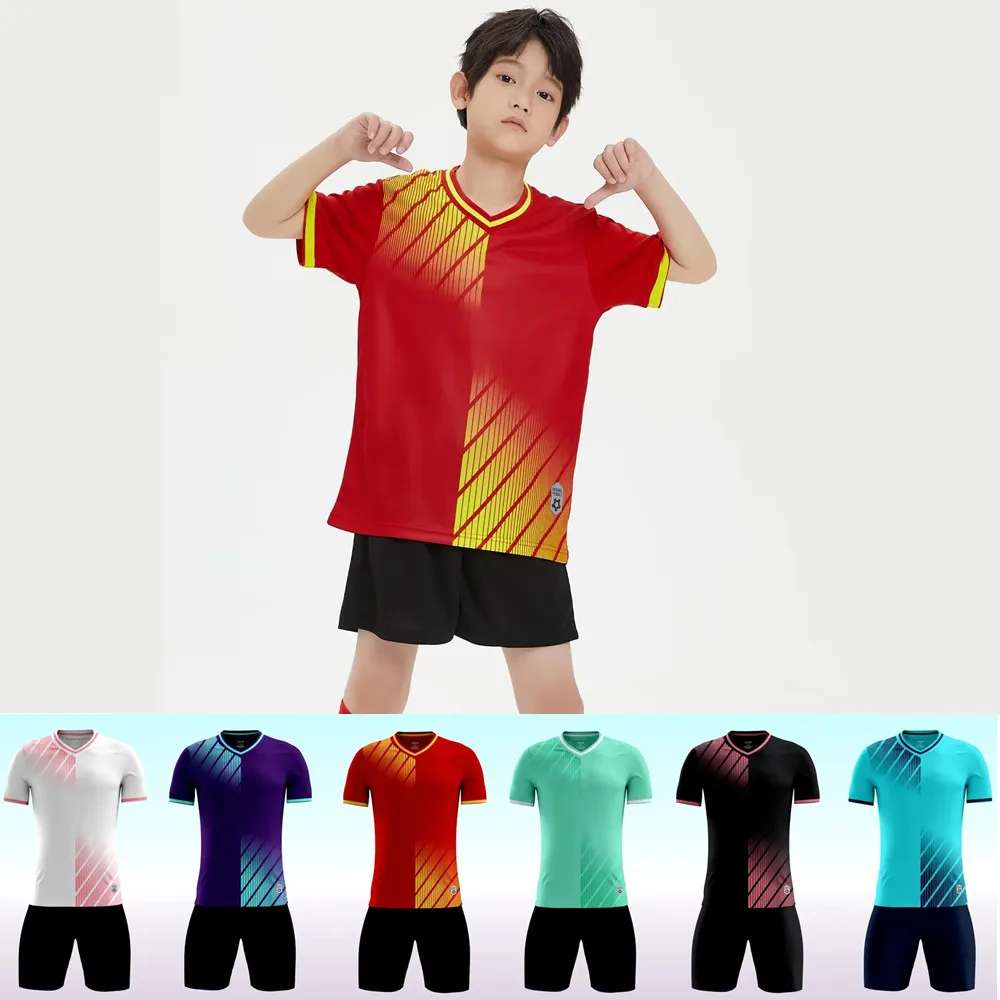 6-15Years Old Children's Football Jerseys Soccer Suit Made Name And Number Boys Sport Uniform 5XL Big Size Adult Kits