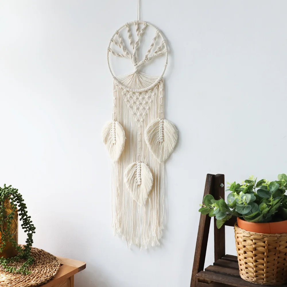 Nordic Macrame Tapestry Life Tree Leaves Dream Catcher Wall Hanging Kids Bedroom Tassel Dreamcatcher Hanging Tapestry Home Room 2