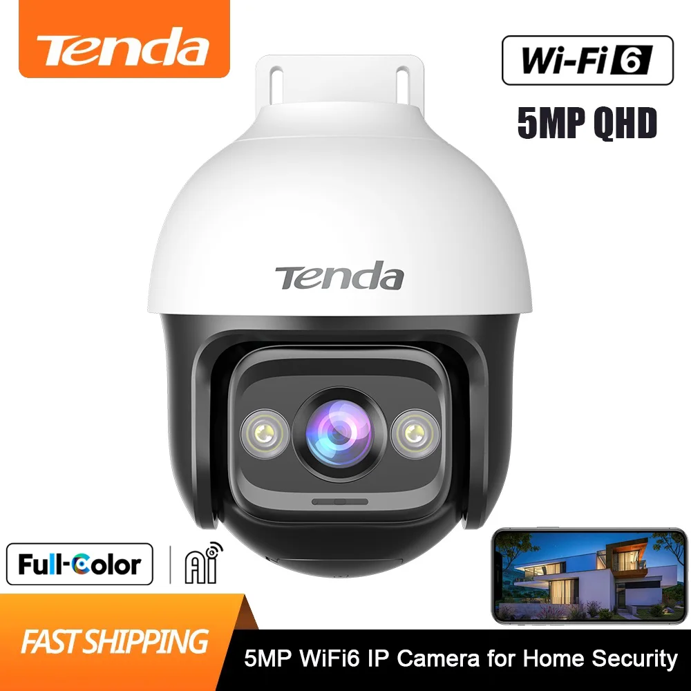 Наружная беспроводная Wifi6 IP-камера Tenda RH7L-WCA 5 Мп UltraHD с микрофоном/аудио, с датчиком обнаружения человека, угол обзора 360 °, 30 футов, ночное видение IP66