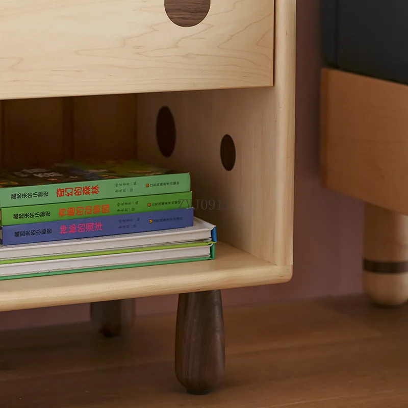 Nordic children's bedside table, all solid wood bedroom bedside table with pumping storage locker