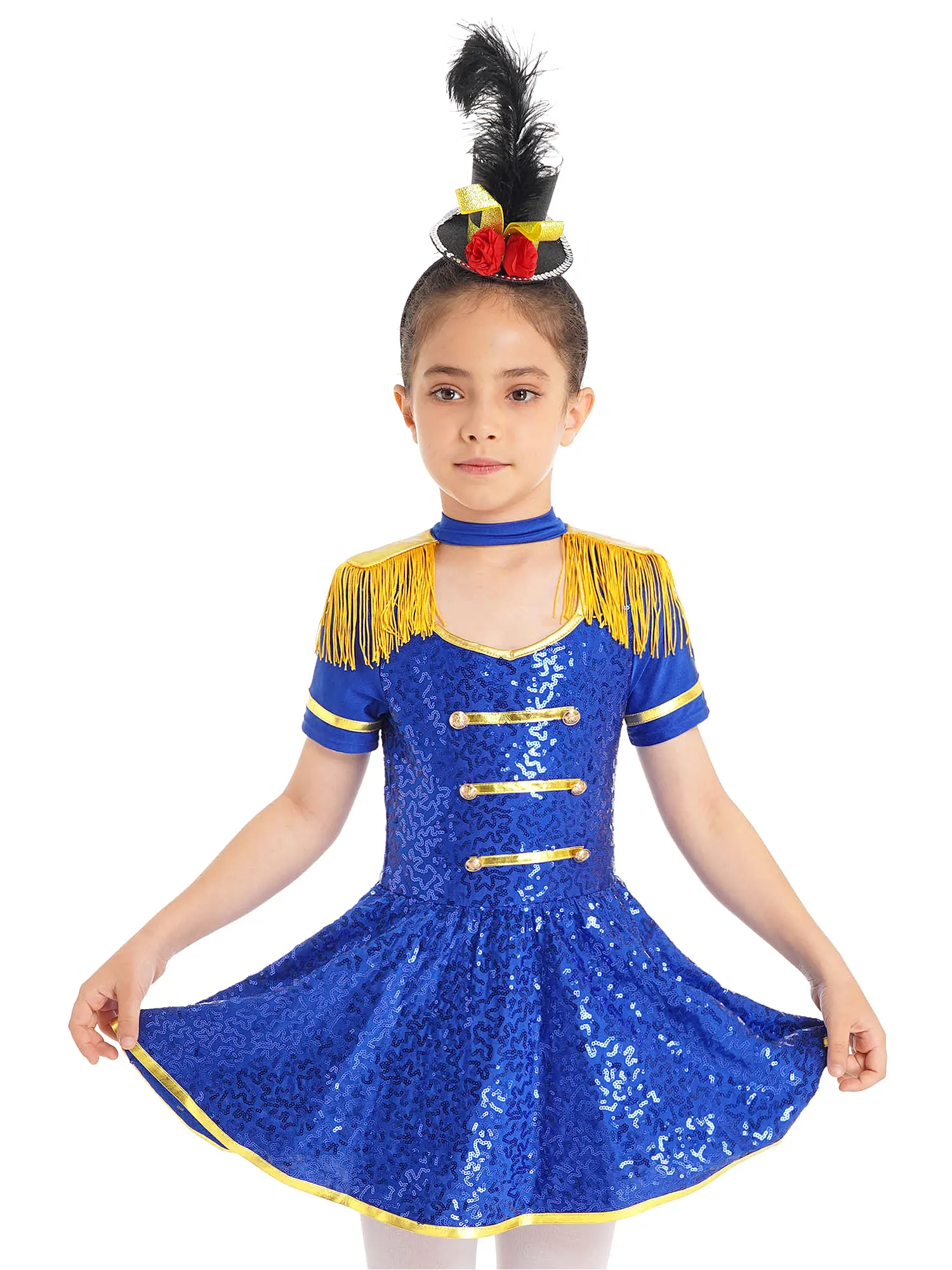 Kids Girls Drum Majorette Marching Band Costume Halloween Carnival Party Cosplay Sequins Circus Ringmaster Honor Guard Dress Up