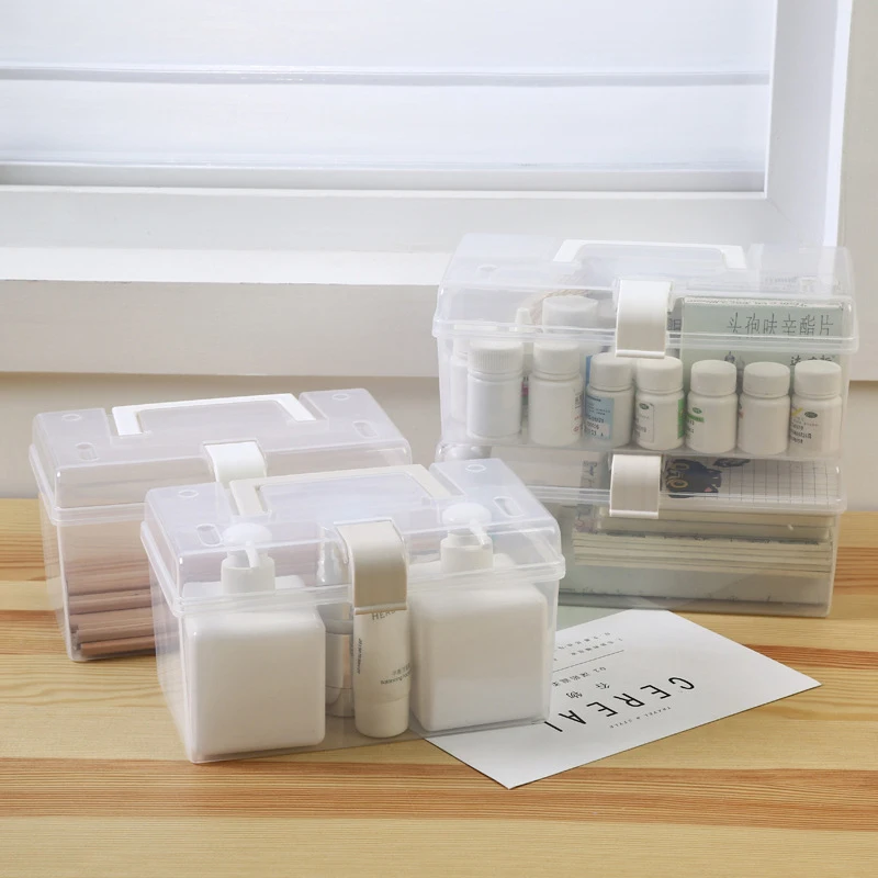 

Plastic Storage Box Medical Box Organizer Multi-Functional Portable Medicine Cabinet Family Emergency Kit Box With Handle