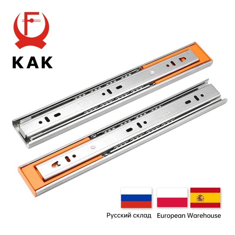 Kak- Gaveta Slides Soft Close Trilho de Trilha Deslizante Três Seção de Gabinete Slides Móveis Hardware 10 22 Aço Inoxidável