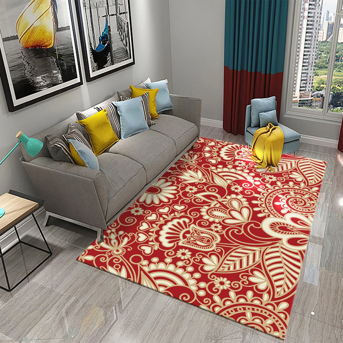 

Retro Floral Pattern Carpet for Living Room Bedroom Bedside Decoration Floor Rug Kids Teen Crawling Carpet Bathroom Non-slip Rug