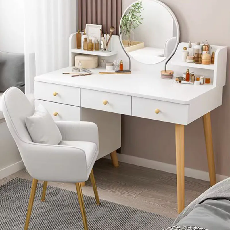 

Handles Glod Drawers Dressing Table LED White Organizer Texture Cabinet Dressing Table Mirror Wood Coiffeuse Furniture