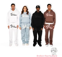 Two Piece Set Y2K Sportswear Mens Hip Hop Letter Embroidery Rhinestone Sequin Hoodie Sweatpants Oversized Sweatshirt Pants Set 1
