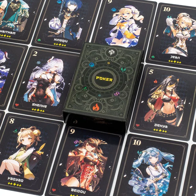 56PCS Genshin Impact Playing Cards  board games Thunder General Bronzing Card Set Two dimensional Game Poker 9.3*6.5cm 6