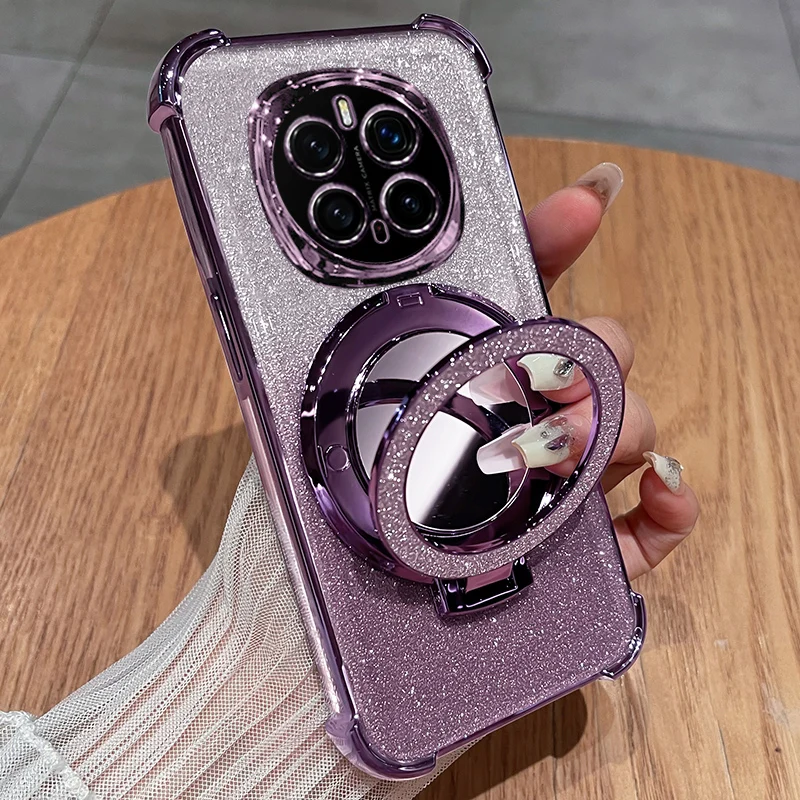 Glitter Mirror Holder Silicone Shockproof Case with Magnetic Cover