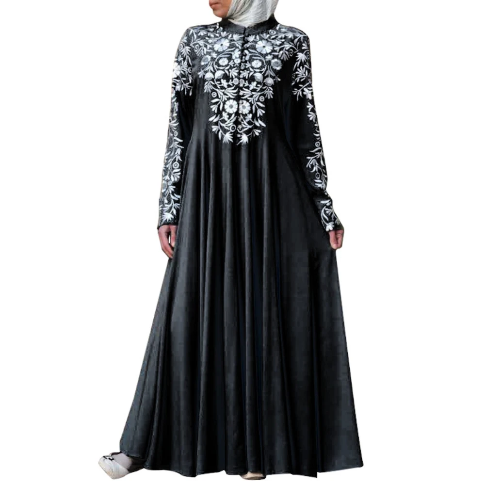 

Modest Women Floral Abaya Ethnic Long Sleeve Dress Arab Robe Turkey Muslim Islamic Abay Kaftan Casual Gown EID Clothes