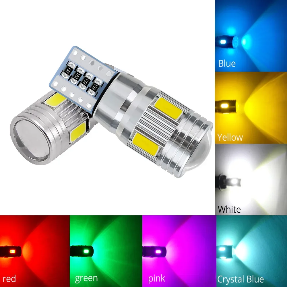 

2Pcs T10 W5W Interior Xenon White Blue Yellow LED CANBUS 6SMD 5630 Lens Projector Solid Aluminum Bulbs Side Marker Parking Light