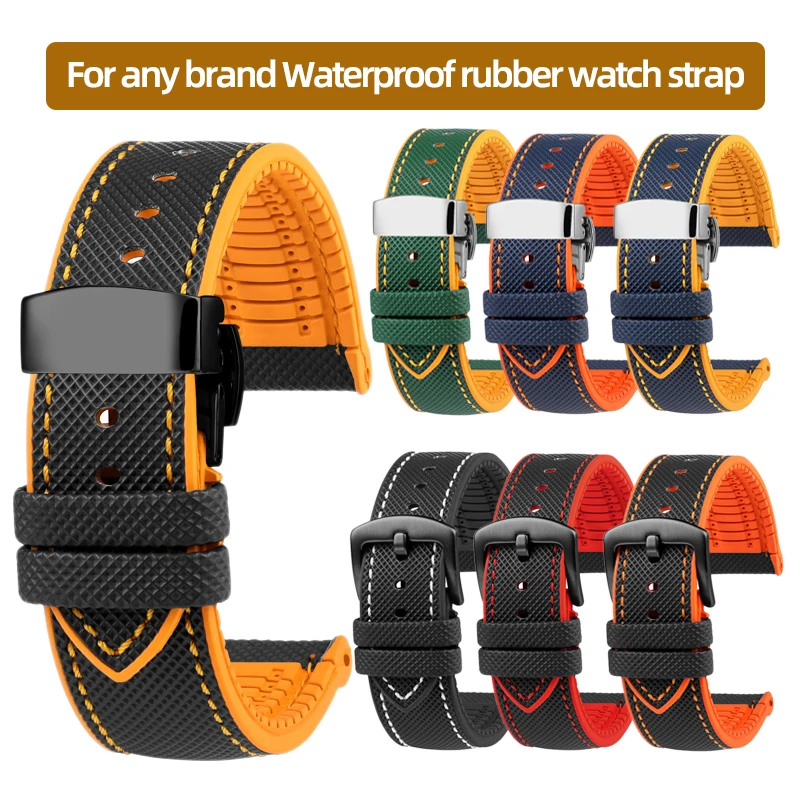Universal Waterproof Rubber Watch Strap - Unisex, 19-24mm Adjustable Bracelet Wristband
