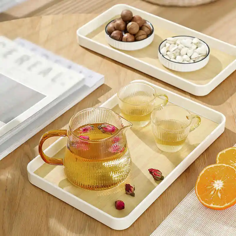 Japanese Decorative Rectangular Tray Plastic Imitation Wood Grain Serving Tray Tea Cup Saucer Fruit Snack Storage Plate Trays wooden serving tray,kitchen tray