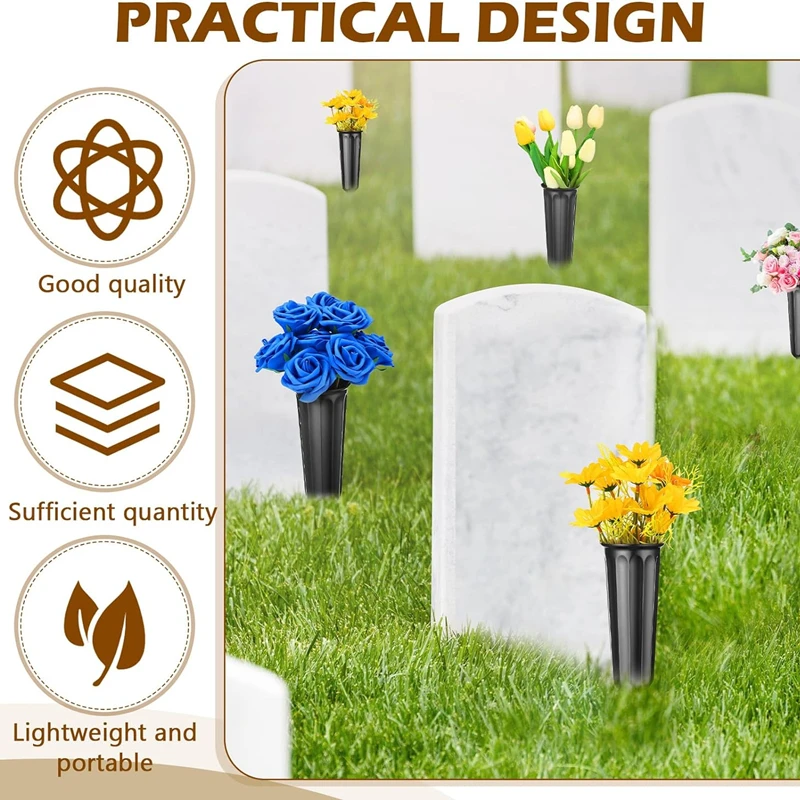 Set di 4 Vasi per Tombe in Plastica Nera, Contenori per Fiori