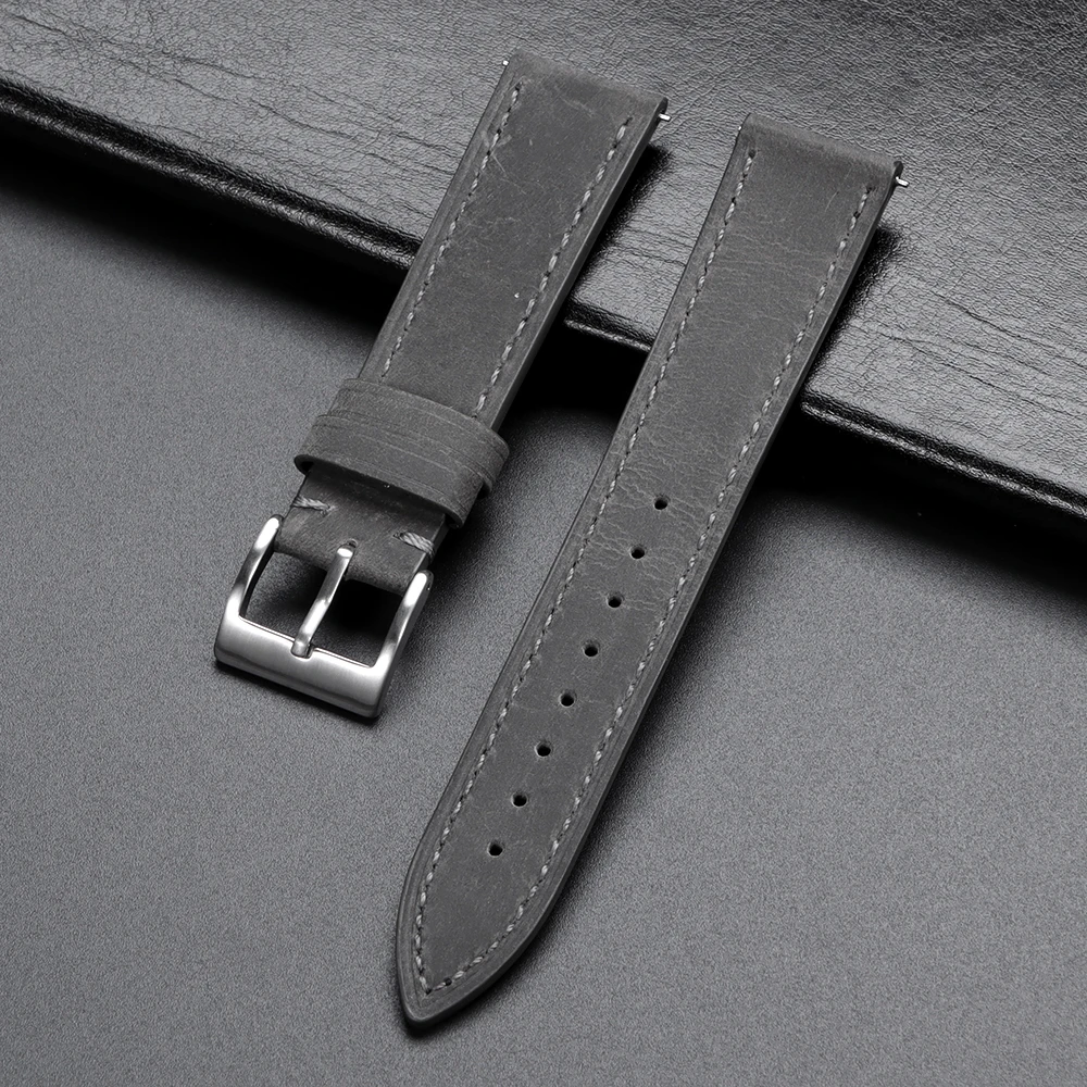 Vintage Retro Calfskin Leather Watch Band with Quick Release Strap