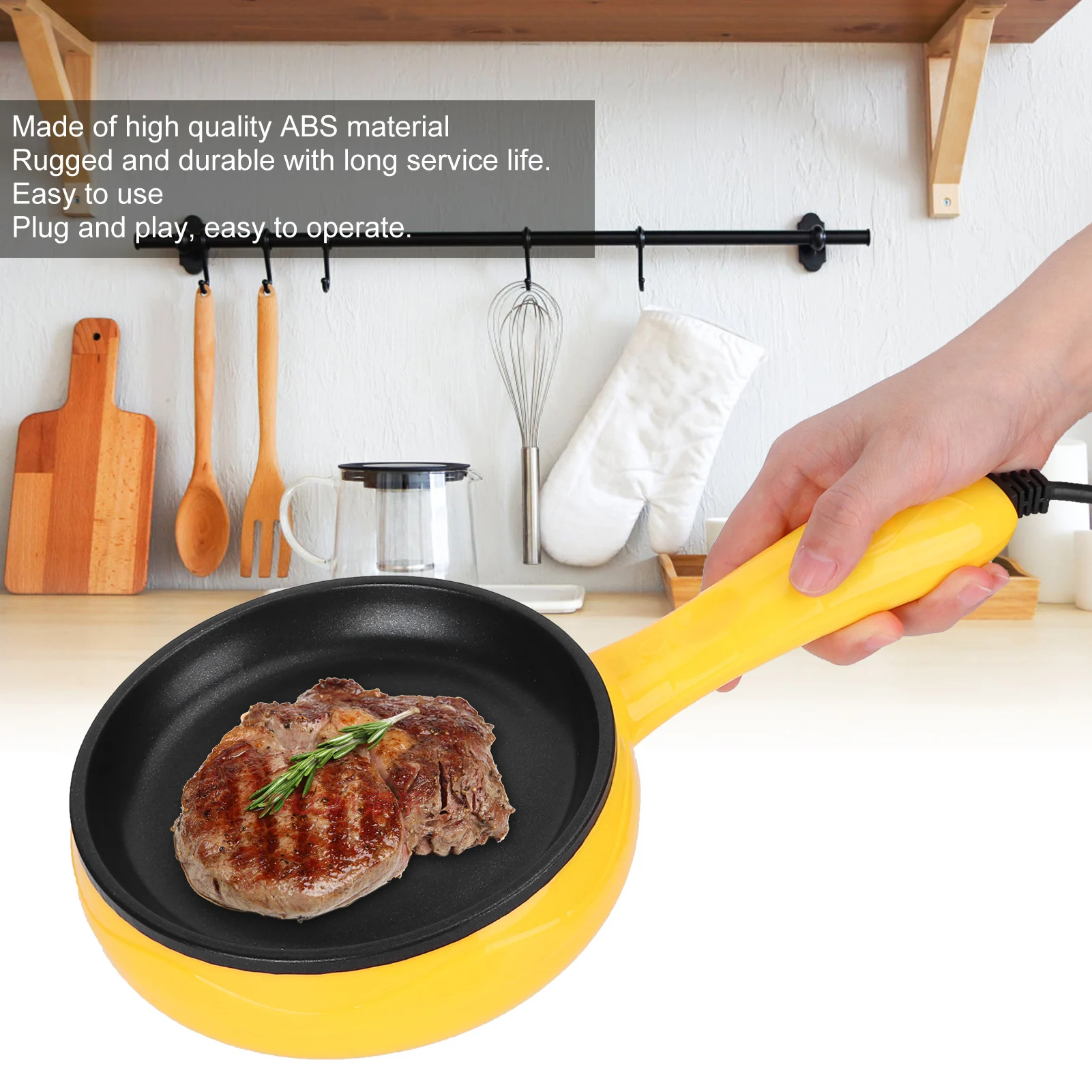 350W Mini Frying Pan Non‑Stick Fried Steak Pancake Egg Pan with Wooden Spatula Egg Frying Pan Steak Frying Pan Kitchen Utensil 2