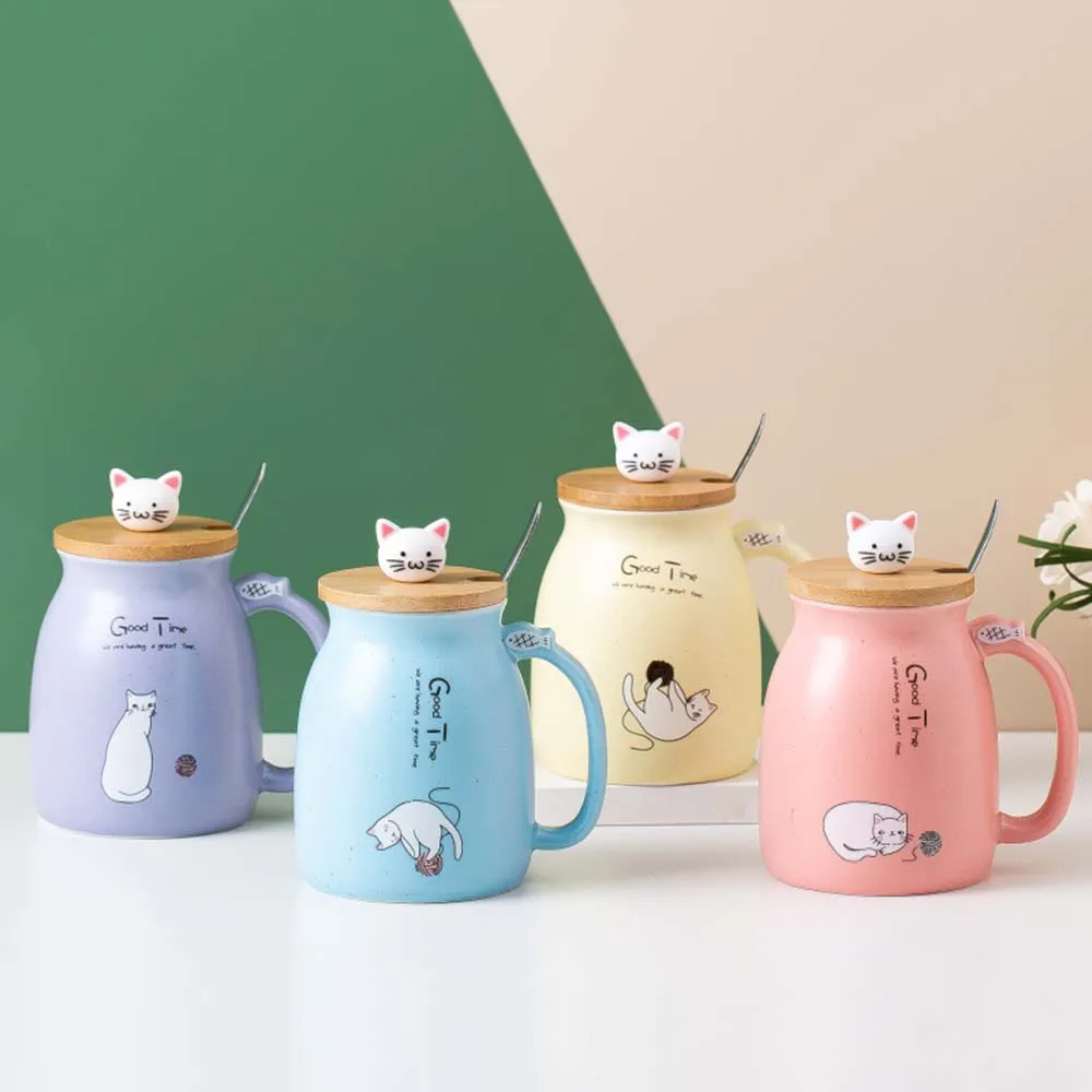 

Tea Cup Cat Mug Cute Ceramic Coffee Mugs with Lid Spoon Kawaii Cup for Mug Warmer Cat Gifts for Cat lovers Christmas Mug Gifts