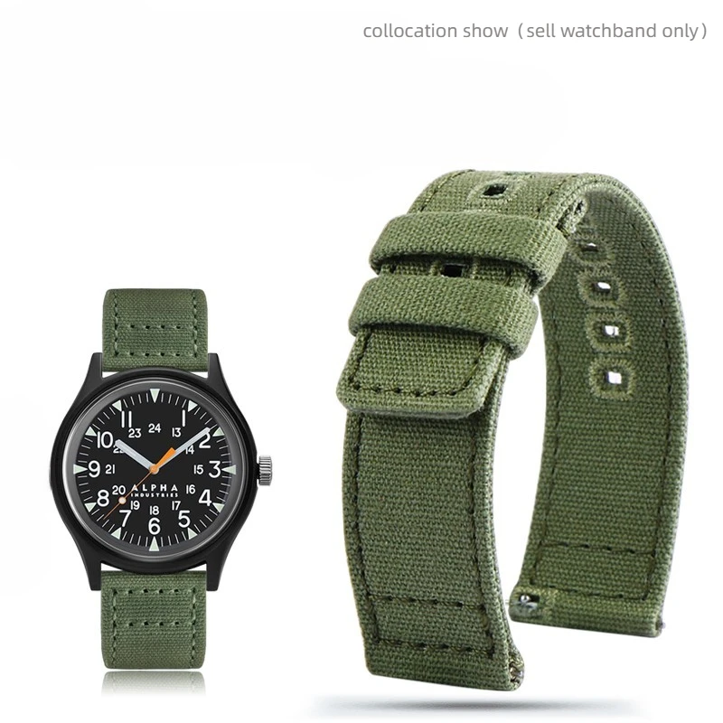 Army Green Nylon Canvas Watch Strap, 18mm/20mm/22mm