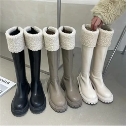 2021 Winter Fur Knee High Boots Ladies Zippers Long Boots Female Fashion Non Slip Shoes Woman Zipper Thing High Bootties
