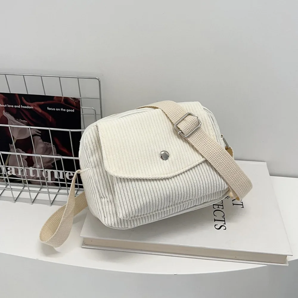 Corduroy Striped Crossbody Bag Simple Design Solid Colour Lady's Square Bag Adjustable Strap Mini Coin Pouch for Casual Wear 8