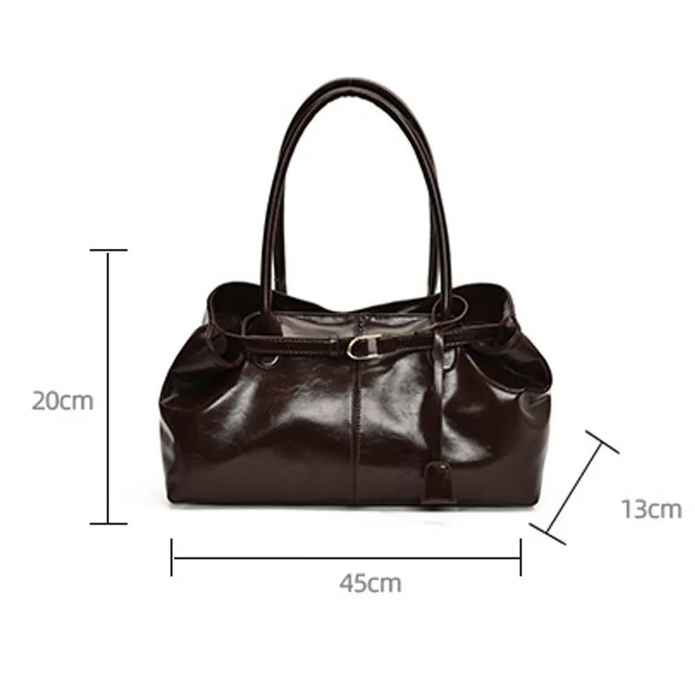 Fashion Oil PU Leather Handbag Large Capacity Casual Shoulder Bag Multifunctional Underarm Bag Work Shopping Travel