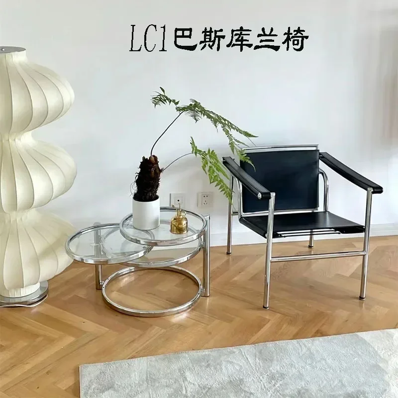 Poltrona Lounge in Pelle PU e Vera Pelle con Struttura in Acciaio Inossidabile per Soggiorno, Stile Bauhaus - immagine 5